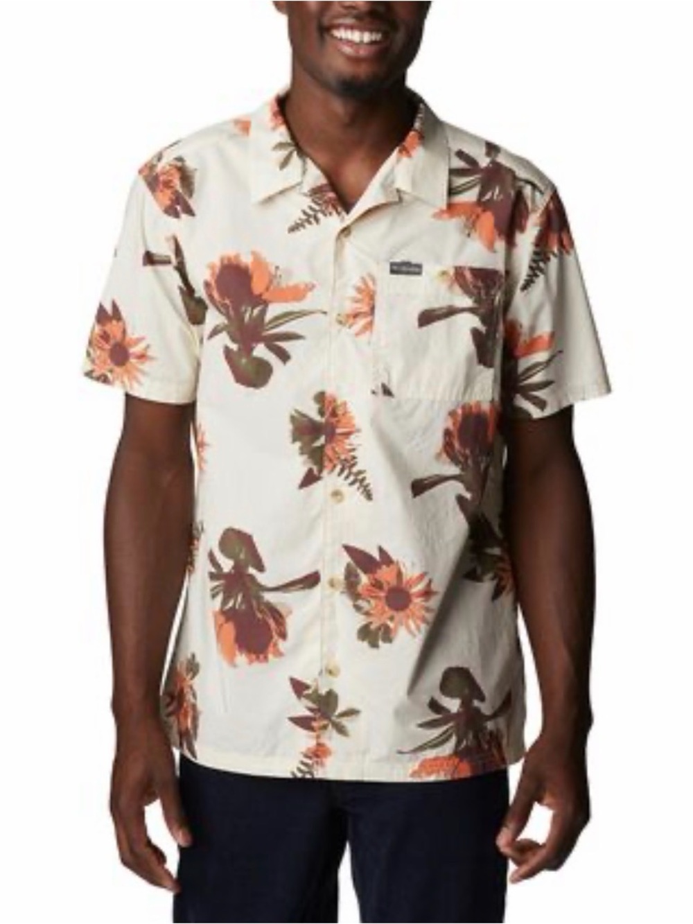 Columbia Pine Canyon Men's Short Sleeve Floral Button-Up Shirt - Cream/Orange
